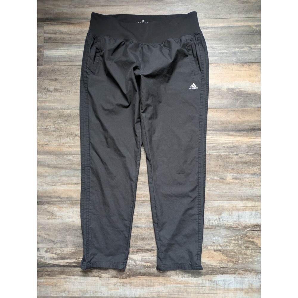 Adidas Track Pants Black Climalite Women's Large Pull On 29.5" Inseam